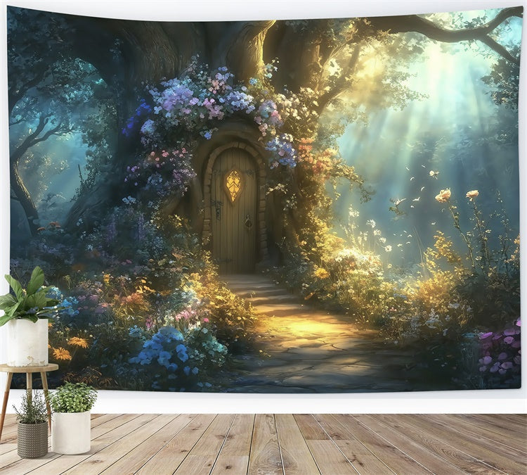 Märchenwald Backdrop Blossom Tree Cottage Foto Hintergrund MRR7-93