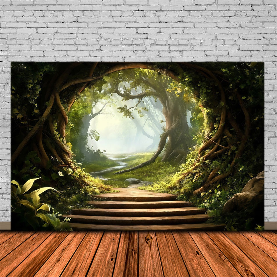 Wald Fotokulisse Sanfter grüner Pfad Foto Hintergrund MRR7-97