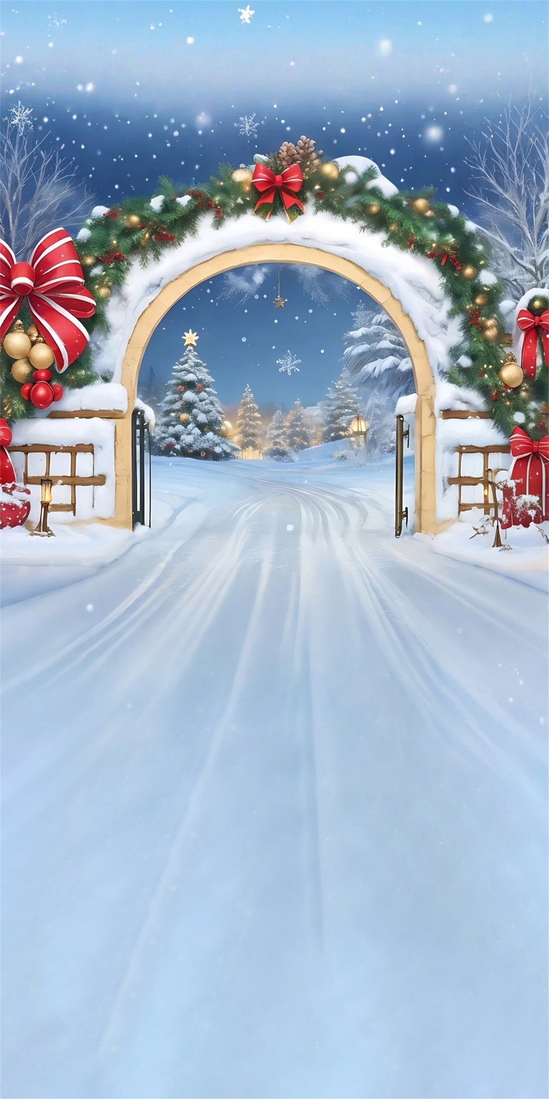 Holiday Backdrop Fallender Schnee Rote Schleife Bogen Weihnachten Studiohintergrund für Fotografie MRR8-105