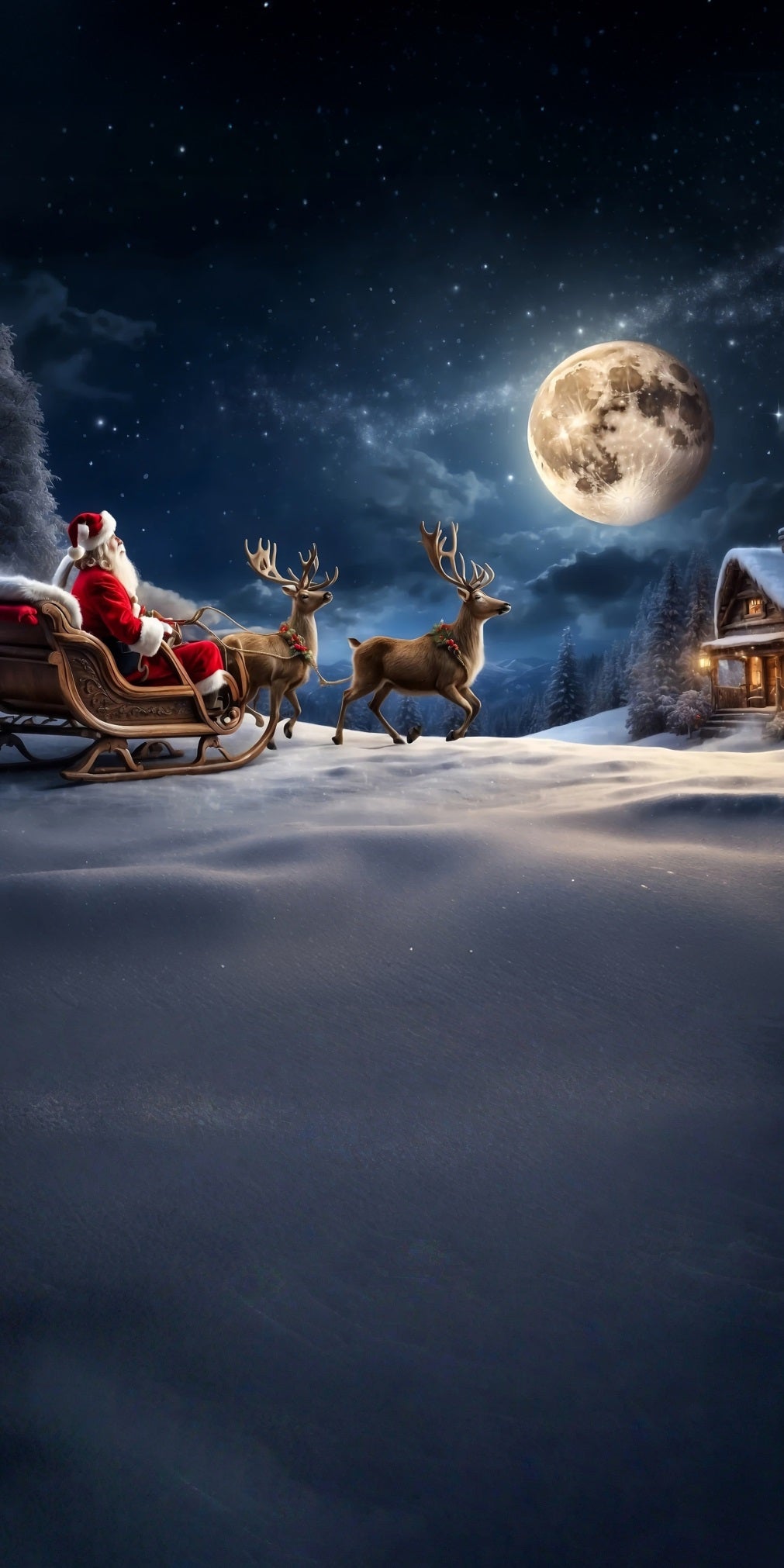 Weihnachtsdorf Backdrop Rentier Schlitten Weihnachtsmann Moonschein Nacht Weihnachten Fotokulissen MRR8-106