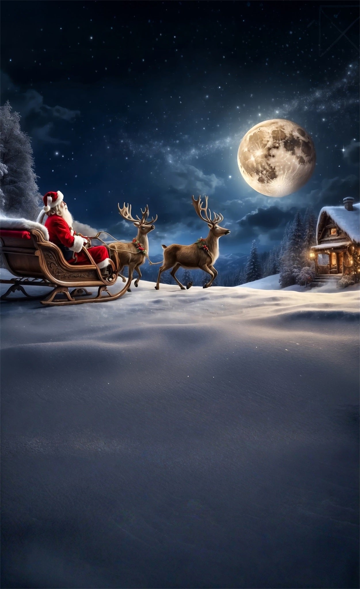 Weihnachtsdorf Backdrop Rentier Schlitten Weihnachtsmann Moonschein Nacht Weihnachten Fotokulissen MRR8-106