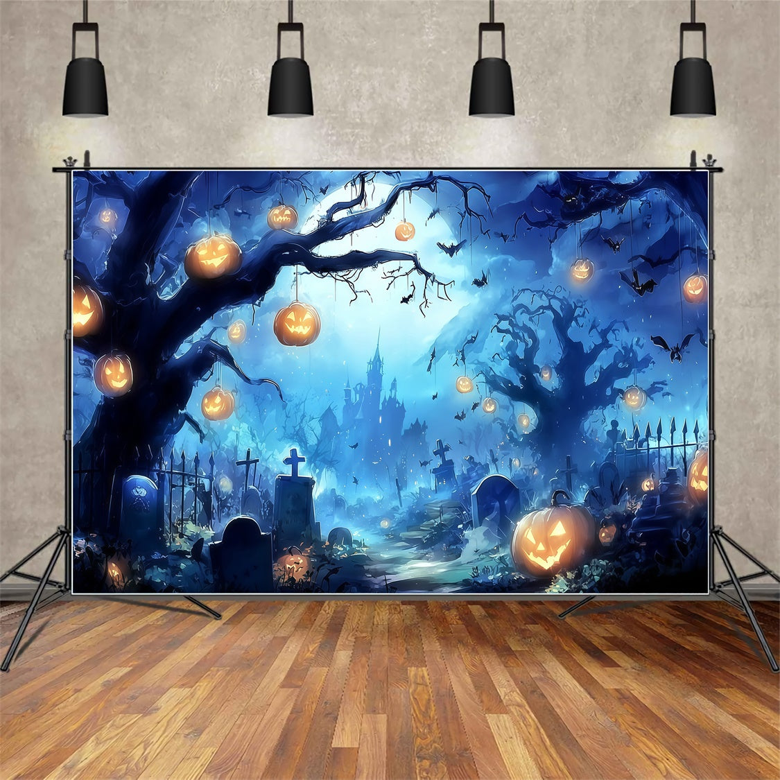 Halloween Friedhof Foto Hintergrund Unheimlicher Kürbis Kronleuchter Wald Schloss Hintergrund MRR8-13