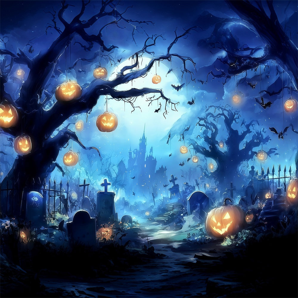 Halloween Friedhof Foto Hintergrund Unheimlicher Kürbis Kronleuchter Wald Schloss Hintergrund MRR8-13