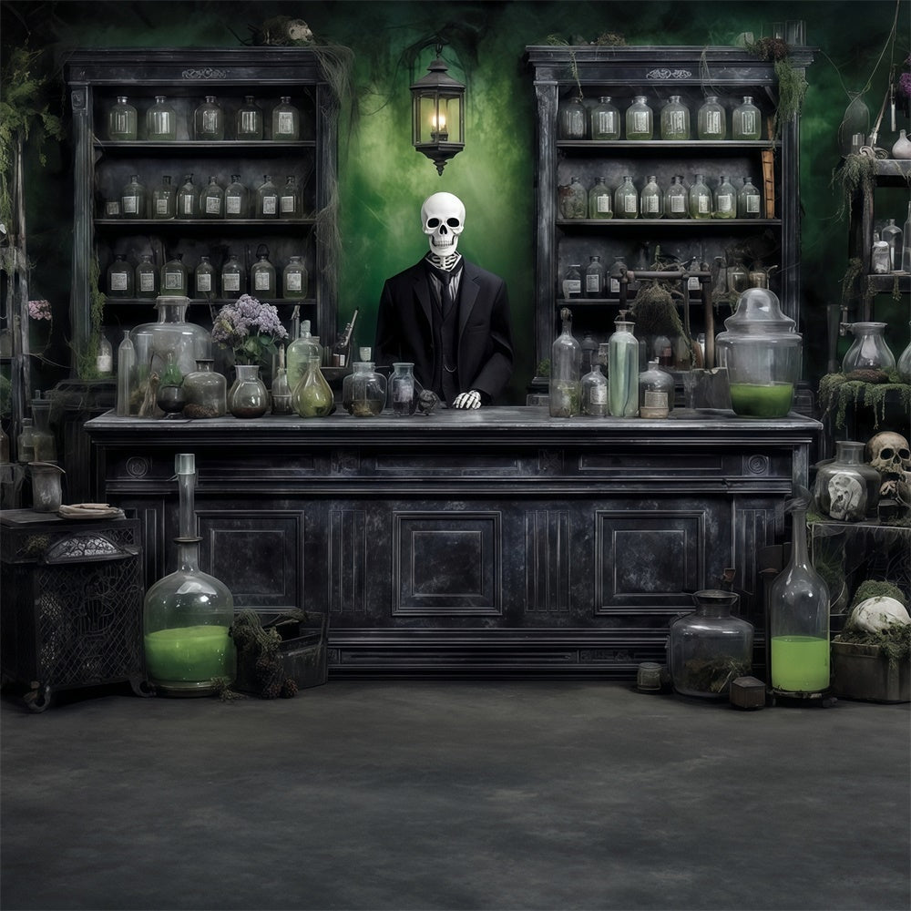 Gruselige Halloween Foto Hintergrundkulissen Chemisches Reagenz Geheimnis Skelett Mann Store Backdrop MRR8-14