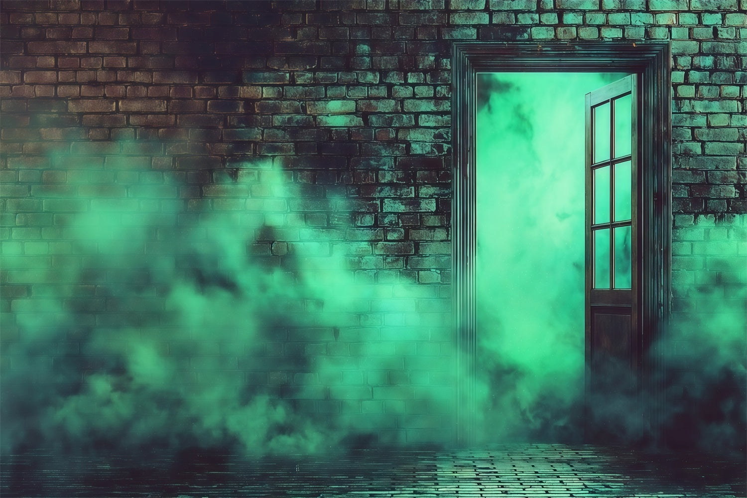 Halloween Wandhintergrund Gruselige grüne rauchige Ziegelwand Halloween Foto Hintergrund MRR8-15