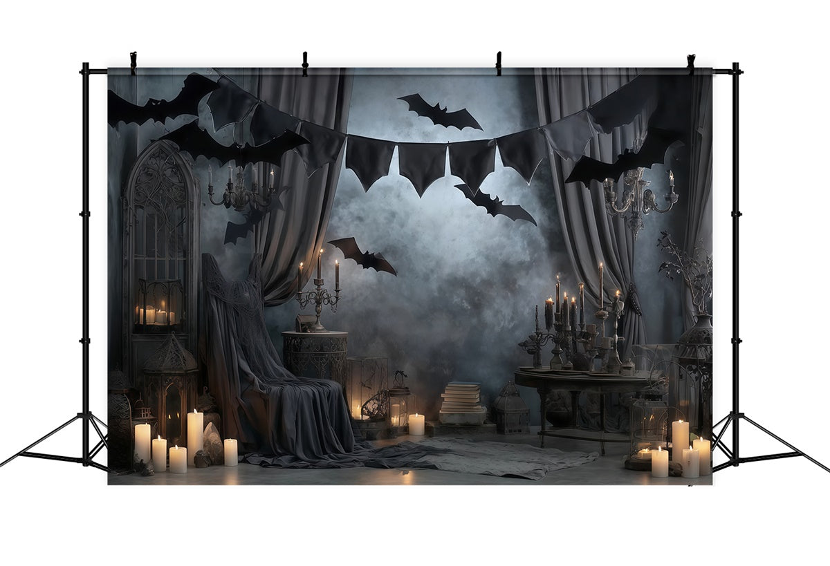 Halloween Wandhintergrund Gothic Kerzenschein Fledermaus Vorhänge Halloween Foto Hintergrund MRR8-16