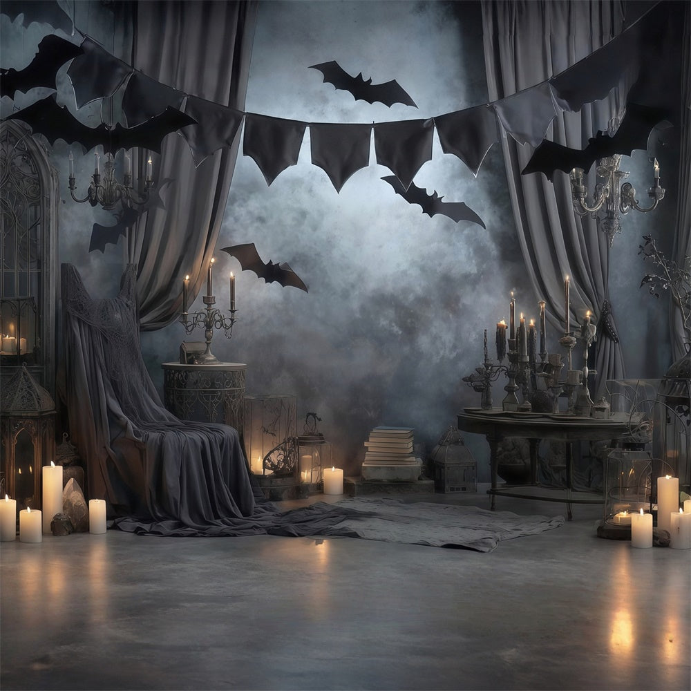 Halloween Wandhintergrund Gothic Kerzenschein Fledermaus Vorhänge Halloween Foto Hintergrund MRR8-16