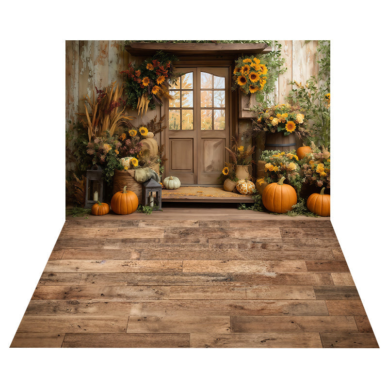 Rustic Sunflower Door Backdrop+Natural Oak Plank Floor Backdrop MRR8-176