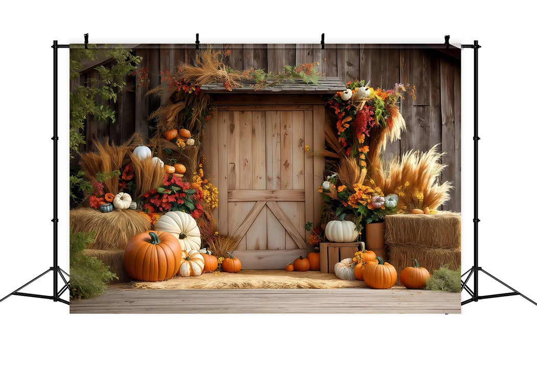 Herbst Foto Hintergrund Holztür Kürbis Heu Herbst Foto Studio Hintergründe MRR8-182