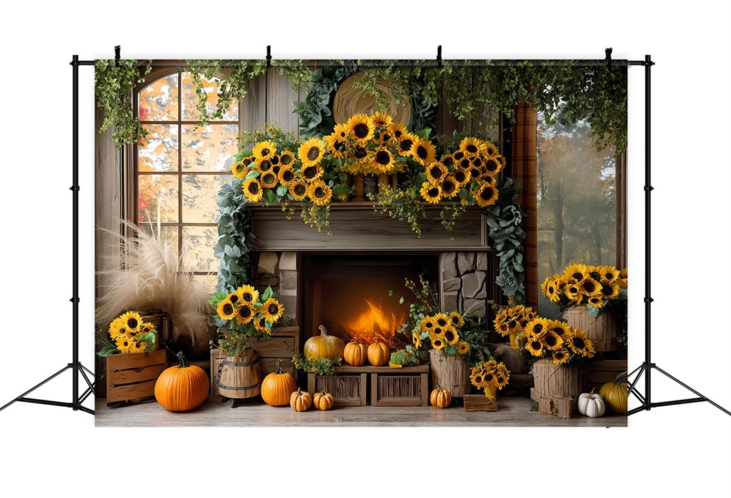 Herbstkulisse Sonnenblumen Kamin Tür Kürbis Herbstkulisse MRR8-183