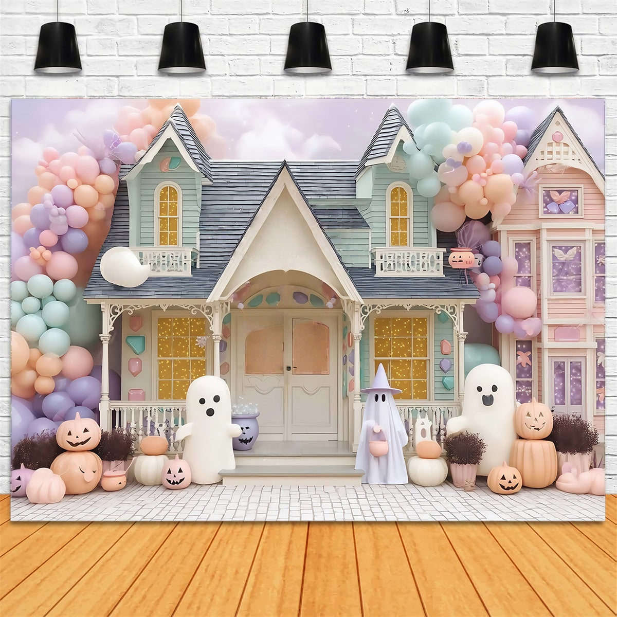 Haunted House Backdrop Pastell Haunted Candy House Halloween Foto Hintergrund MRR8-19