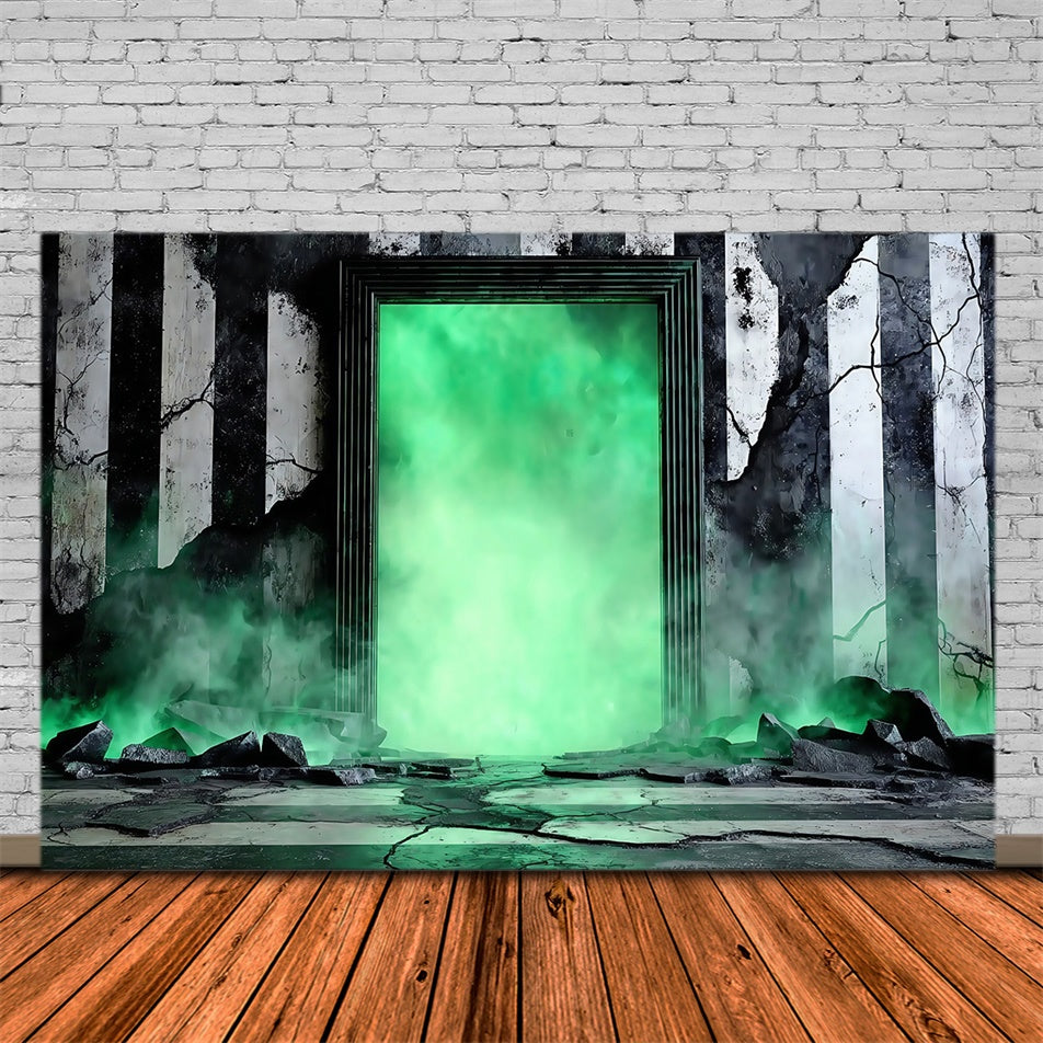 Halloween Wandhintergrund Neongrün Portalruinen Halloweenfotohintergrund MRR8-20