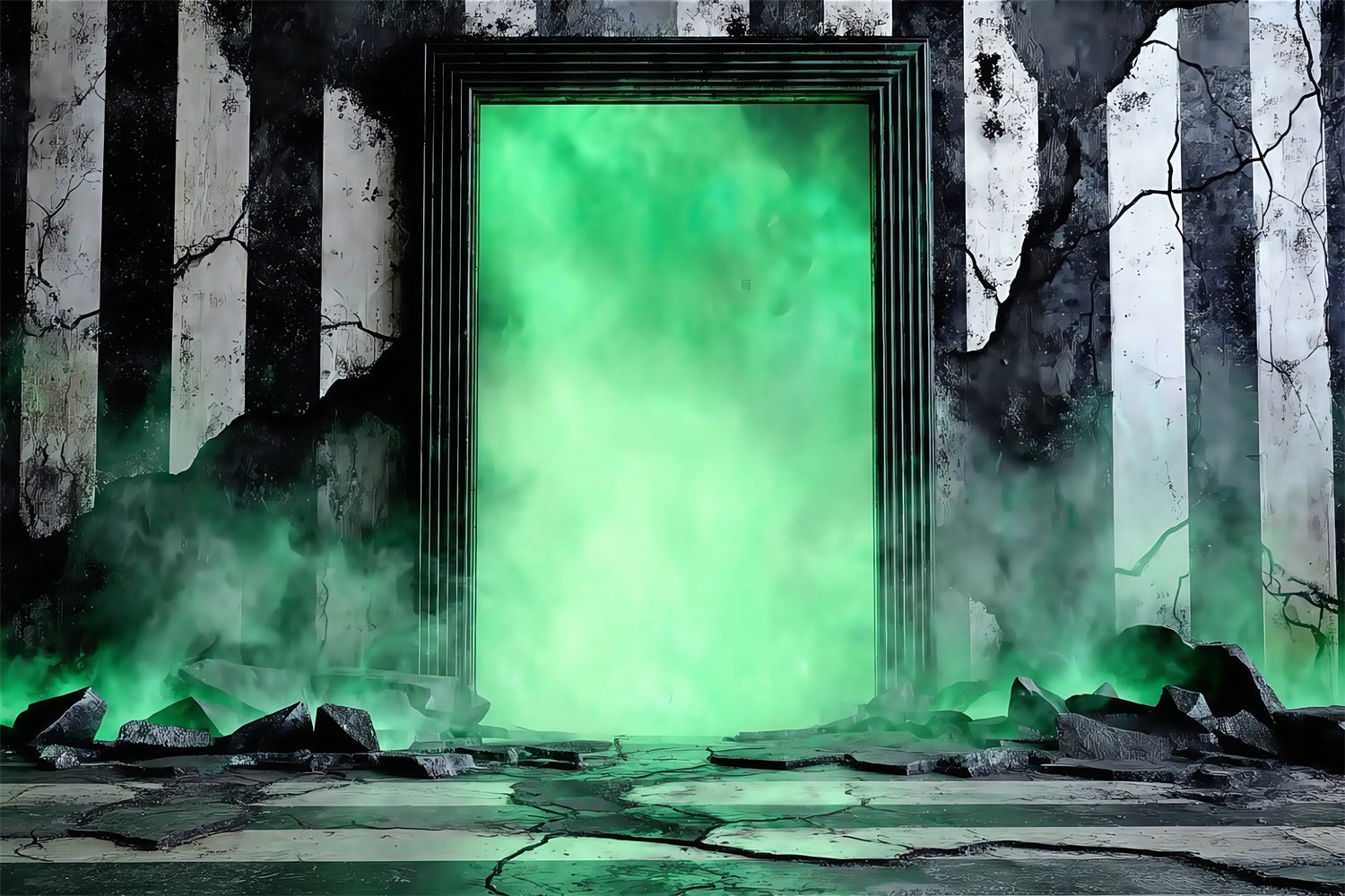 Halloween Wandhintergrund Neongrün Portalruinen Halloweenfotohintergrund MRR8-20