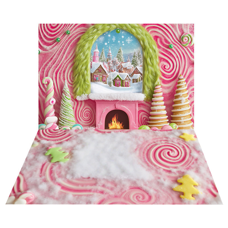 Verspielter Bonbon-Dorf-Foto Hintergrund + Wirbelkeks-BodenFoto Hintergrund MRR8-201