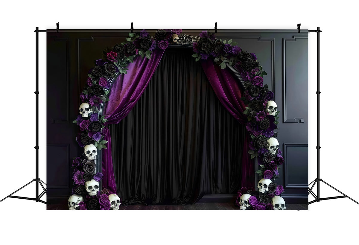 Halloween Wandhintergrund Totenkopf Blume Gotischer Torbogen Halloweenfotohintergrund MRR8-21