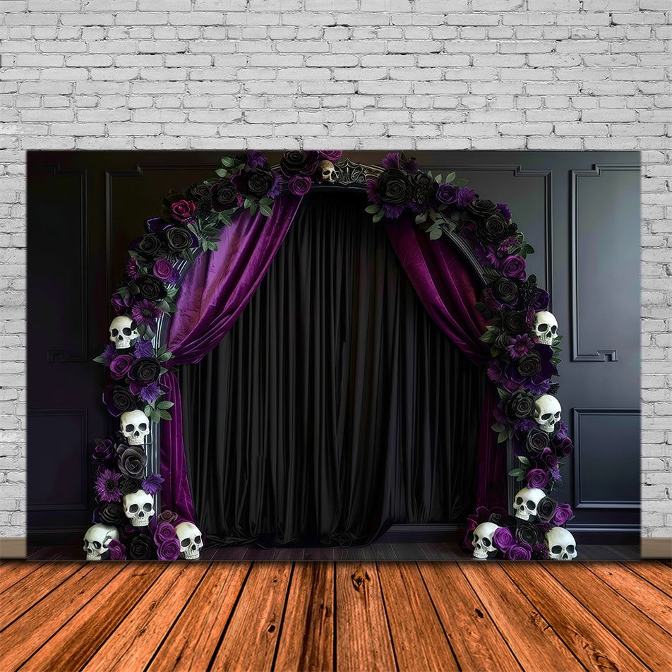 Halloween Wandhintergrund Totenkopf Blume Gotischer Torbogen Halloweenfotohintergrund MRR8-21