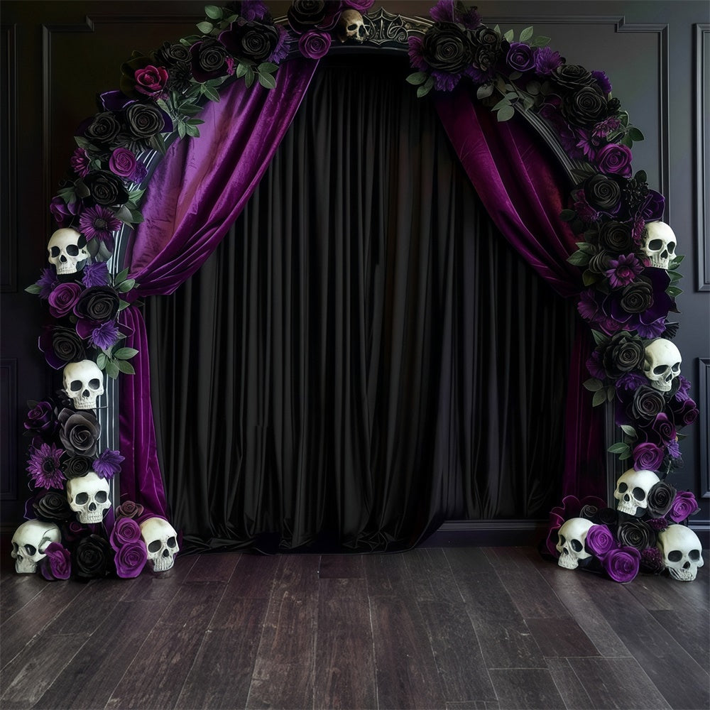 Halloween Wandhintergrund Totenkopf Blume Gotischer Torbogen Halloweenfotohintergrund MRR8-21