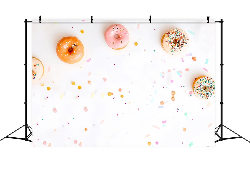 Cake-Smash Fotohintergrund Bunte Donuts Süßes Konfetti Geburtstagshintergrund MRR8-267