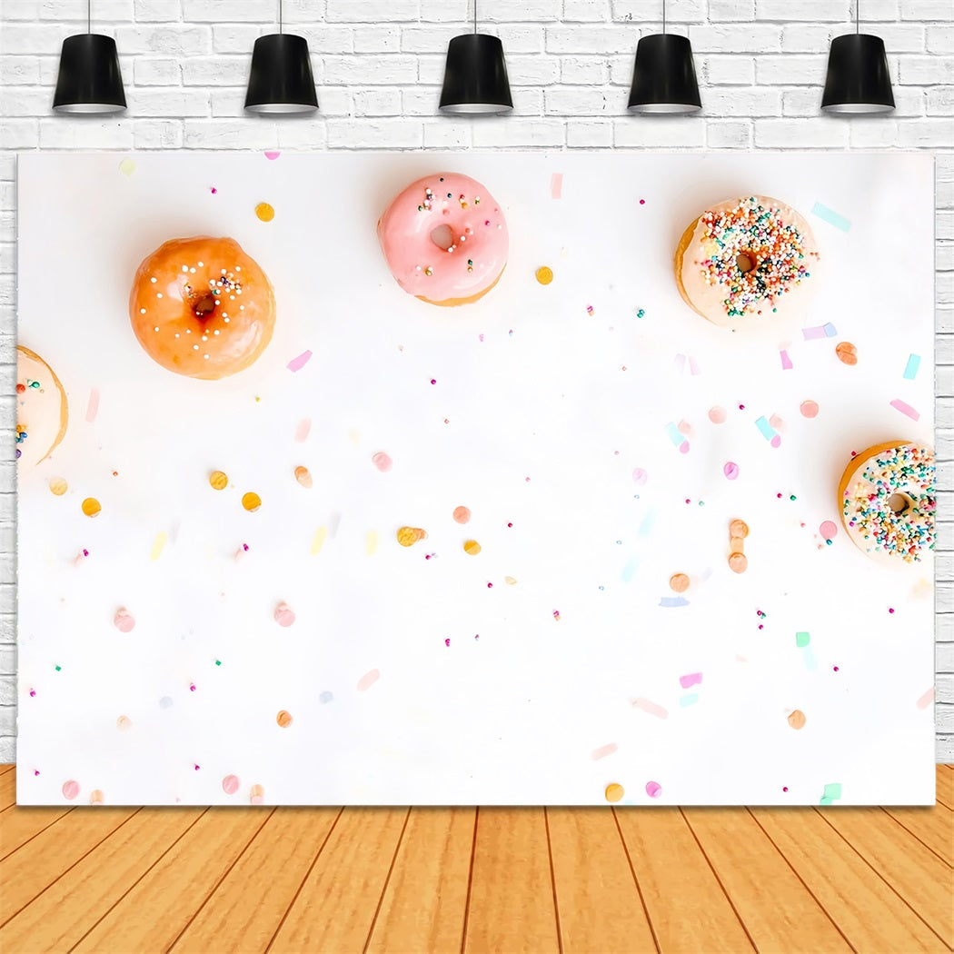 Cake-Smash Fotohintergrund Bunte Donuts Süßes Konfetti Geburtstagshintergrund MRR8-267