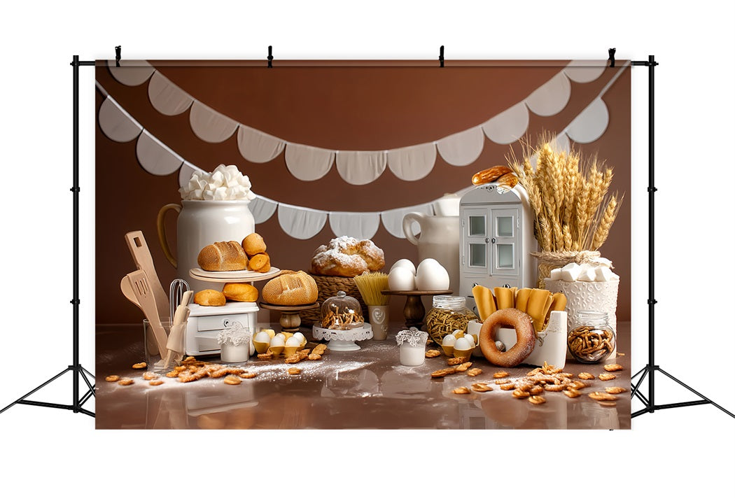 Smash-Cake-Hintergrund Bäckerei Brot Rustikale Auslage Geburtstagsfoto-Hintergrund MRR8-268