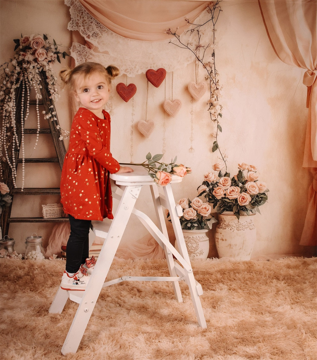 Valentinstag-Fotohintergrund Romantische Blumen Liebe Herz Valentinstag-Hintergrund MRR8-274