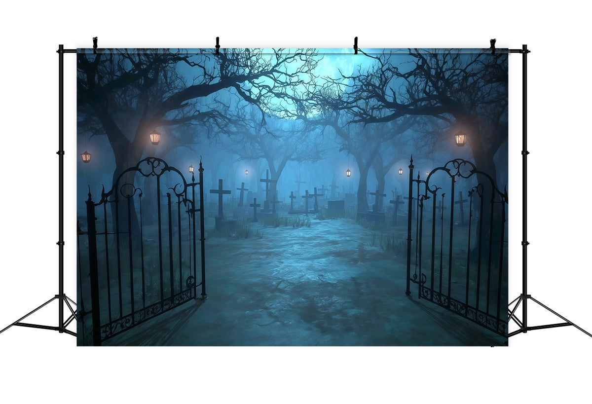 Halloween Friedhof Hintergrund Mondscheintor Friedhofsweg Halloween Foto Hintergrund MRR8-29