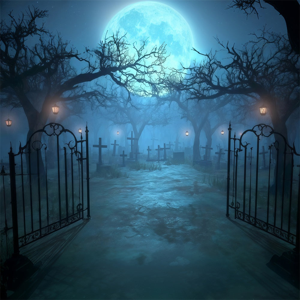 Halloween Friedhof Hintergrund Mondscheintor Friedhofsweg Halloween Foto Hintergrund MRR8-29