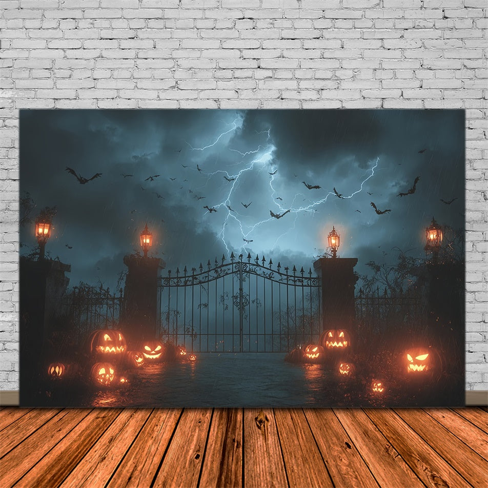 Donner und Blitz Gruselige Tür Kürbis Halloween Foto Hintergrund MRR8-3