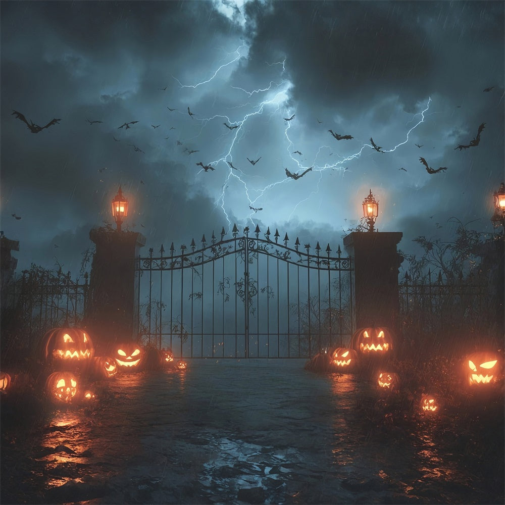 Donner und Blitz Gruselige Tür Kürbis Halloween Foto Hintergrund MRR8-3