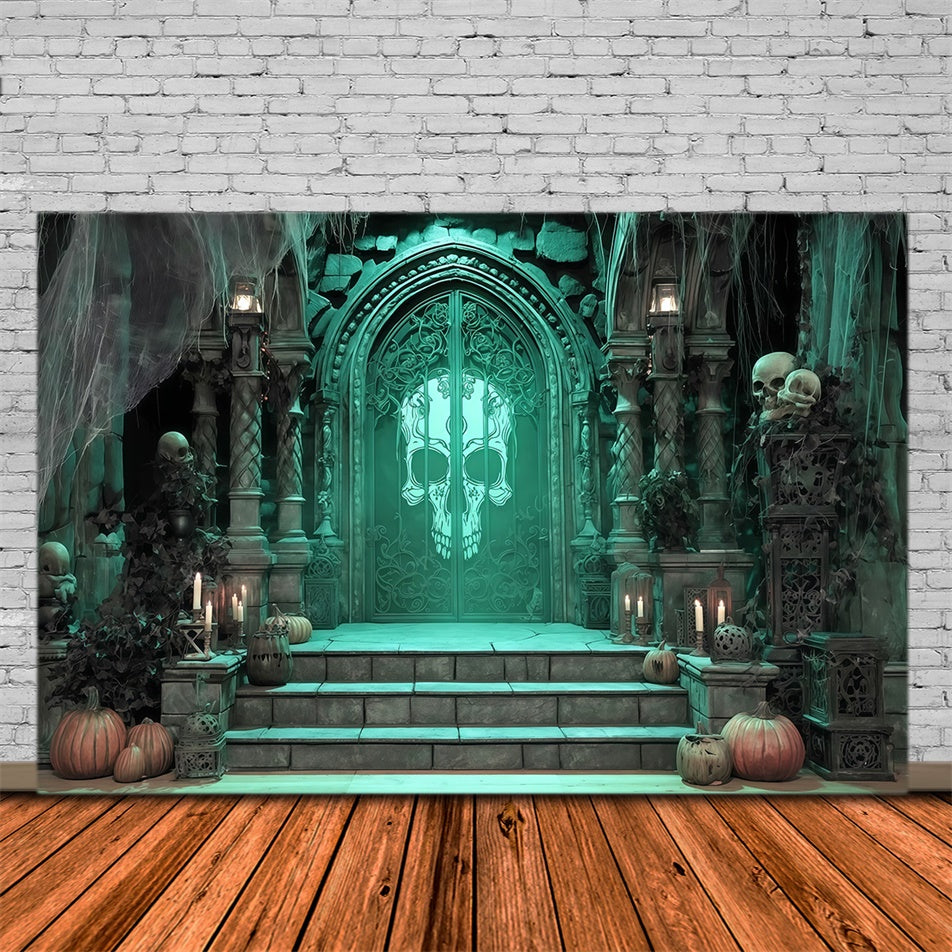 Halloweenkulissen für Fotos Grüner Totenkopf Grufteingang Halloweenkulisse MRR8-30
