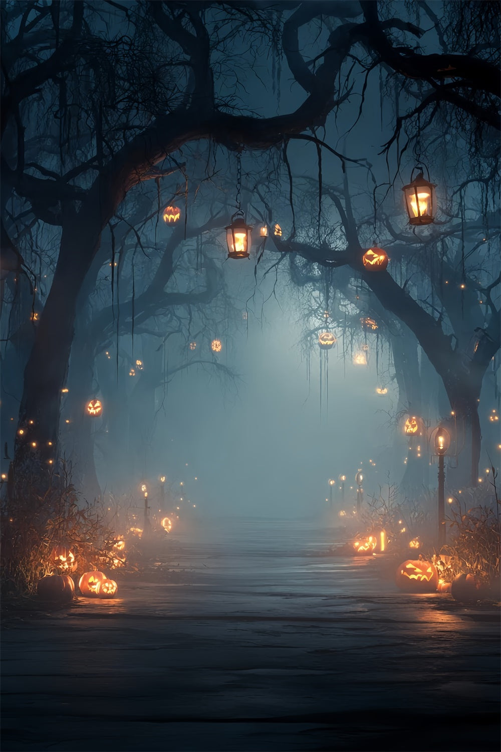 Spooky Halloween Backdrop Dim Forest Lights Halloween Foto Hintergrund MRR8-34