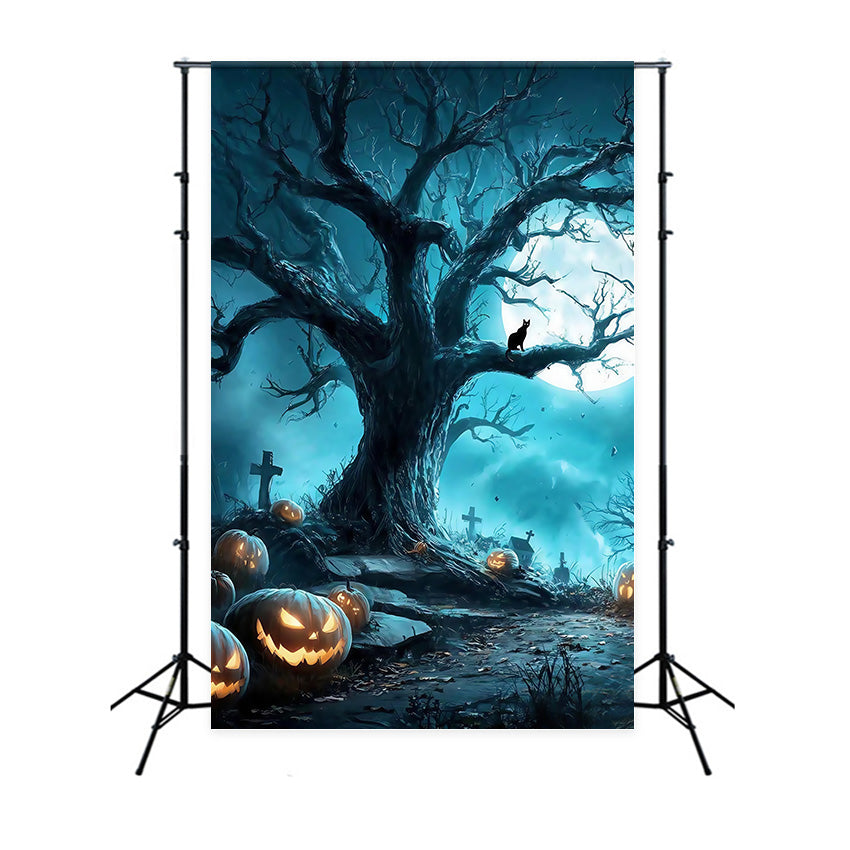 Halloween Friedhof Backdrop Spukwald Grab Vollmond Halloween Foto Hintergrund MRR8-38