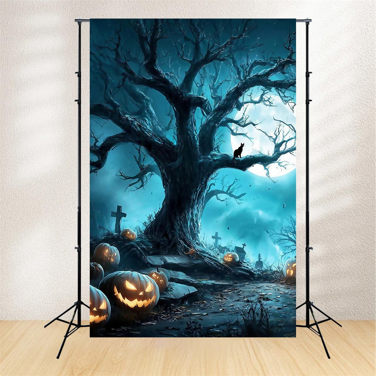 Halloween Friedhof Backdrop Spukwald Grab Vollmond Halloween Foto Hintergrund MRR8-38