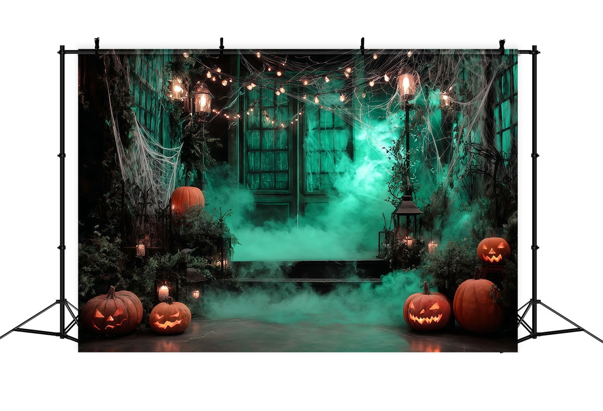 Garagentor Halloween Backdrop Unheimliche Lichter Nebliges Holz Halloween Foto Hintergrund MRR8-4