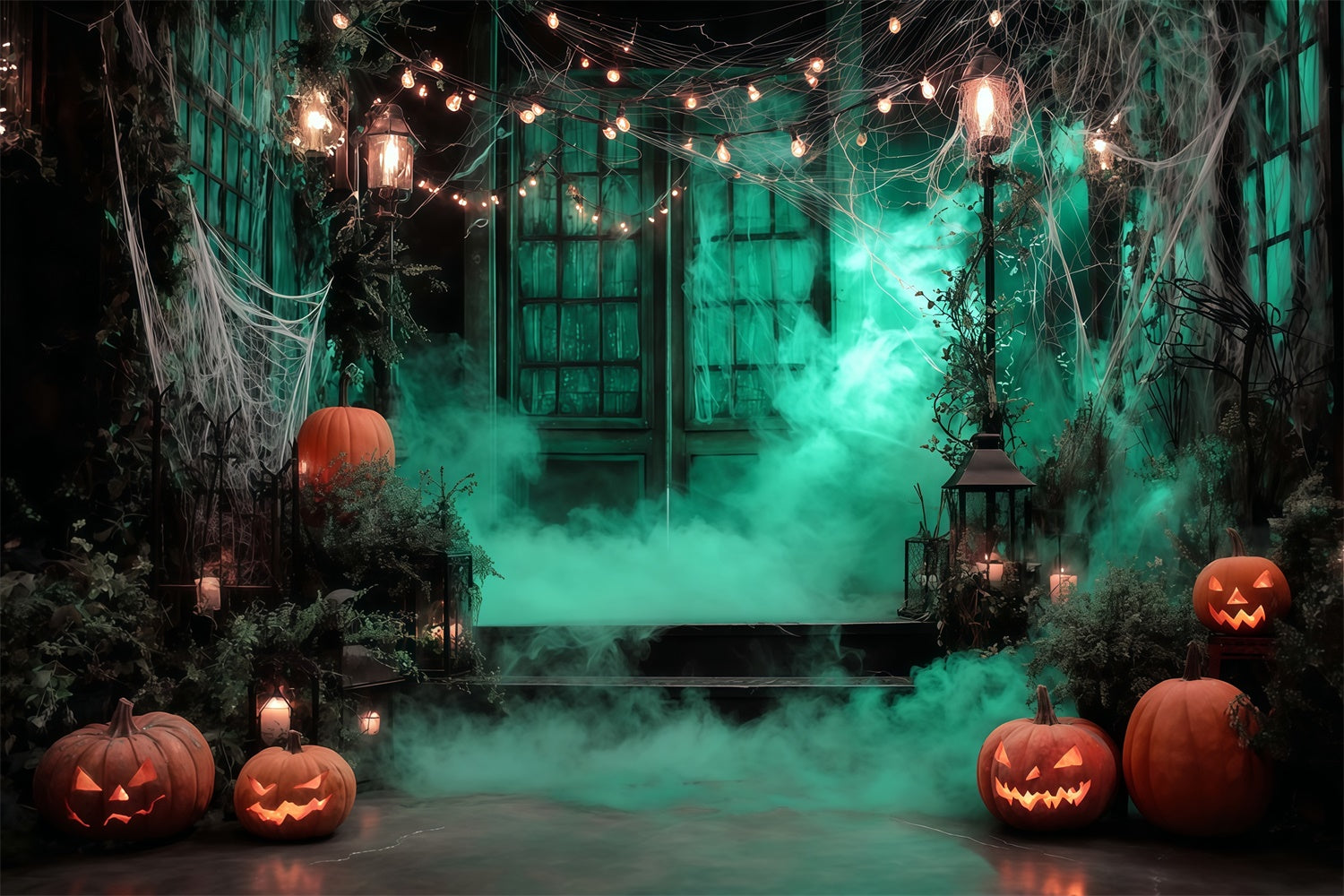 Garagentor Halloween Backdrop Unheimliche Lichter Nebliges Holz Halloween Foto Hintergrund MRR8-4