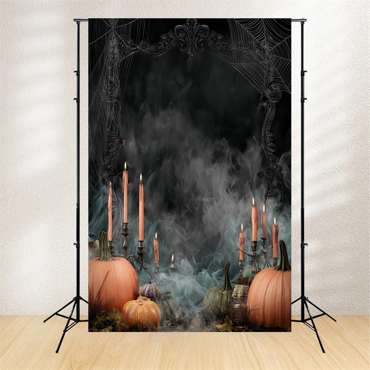 Halloween Wandhintergrund Kürbis Kerze Dunkler Rauch Halloween Foto Hintergrund MRR8-40