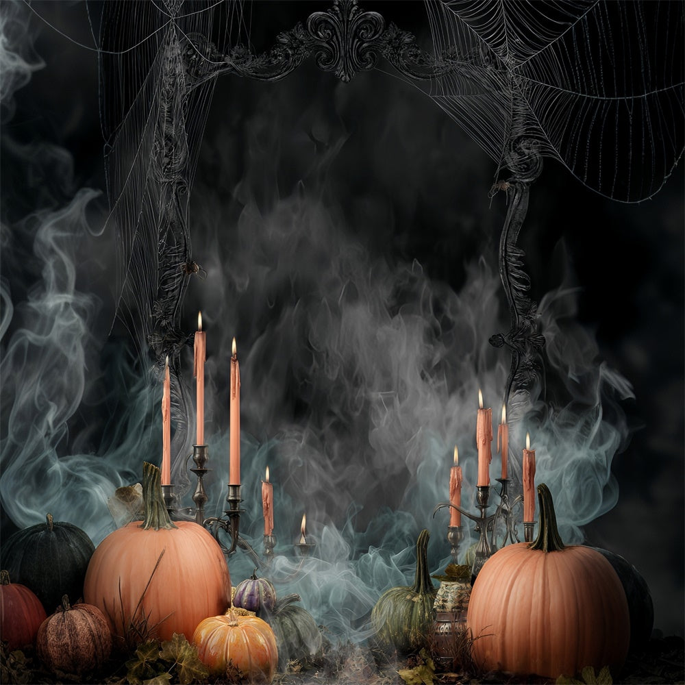 Halloween Wandhintergrund Kürbis Kerze Dunkler Rauch Halloween Foto Hintergrund MRR8-40