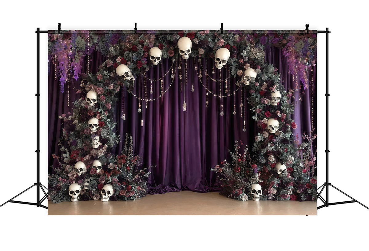 Halloween Fotokulisse Totenkopf Bogen Blume Mystery Lila Halloween Foto Hintergrund MRR8-6