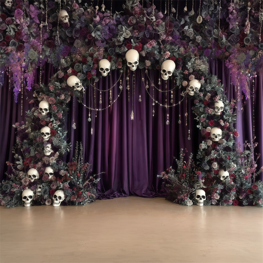 Halloween Fotokulisse Totenkopf Bogen Blume Mystery Lila Halloween Foto Hintergrund MRR8-6