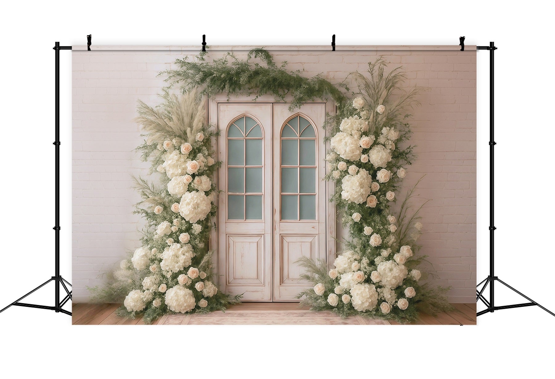 Frühlingsblumen-Fotohintergrund Weiße Rosen Vintage-Tür Blumen Frühlingshintergrund MRR9-1