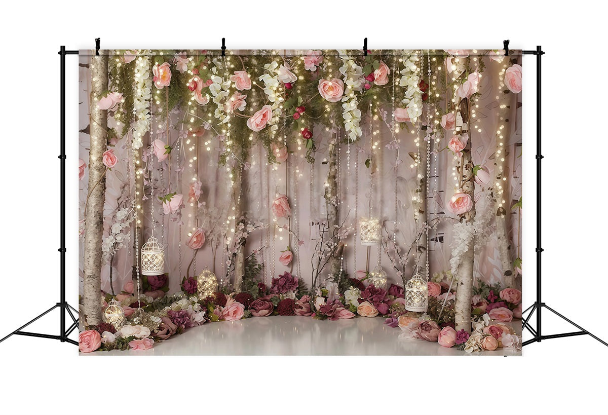 Blumenhintergrund Romantischer Garten Lichterkette Valentinstag-Fotohintergrund MRR9-116