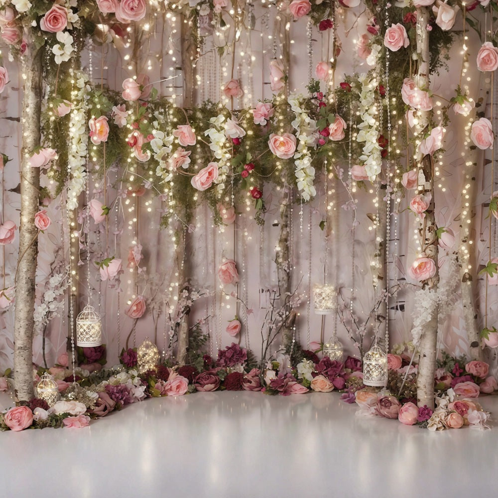 Blumenhintergrund Romantischer Garten Lichterkette Valentinstag-Fotohintergrund MRR9-116