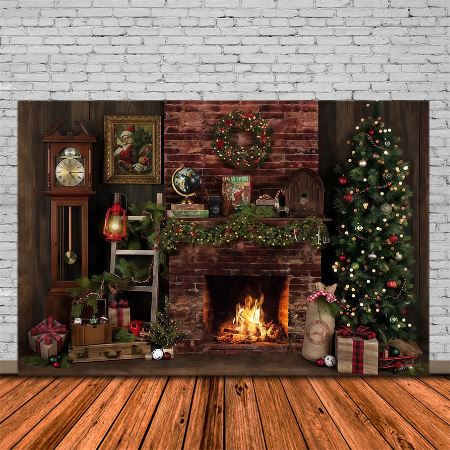 Weihnachts-Kamin-Fotohintergrund Rustikaler Kamin-Dekor Weihnachtsfoto-Fotohintergrund MRR9-129