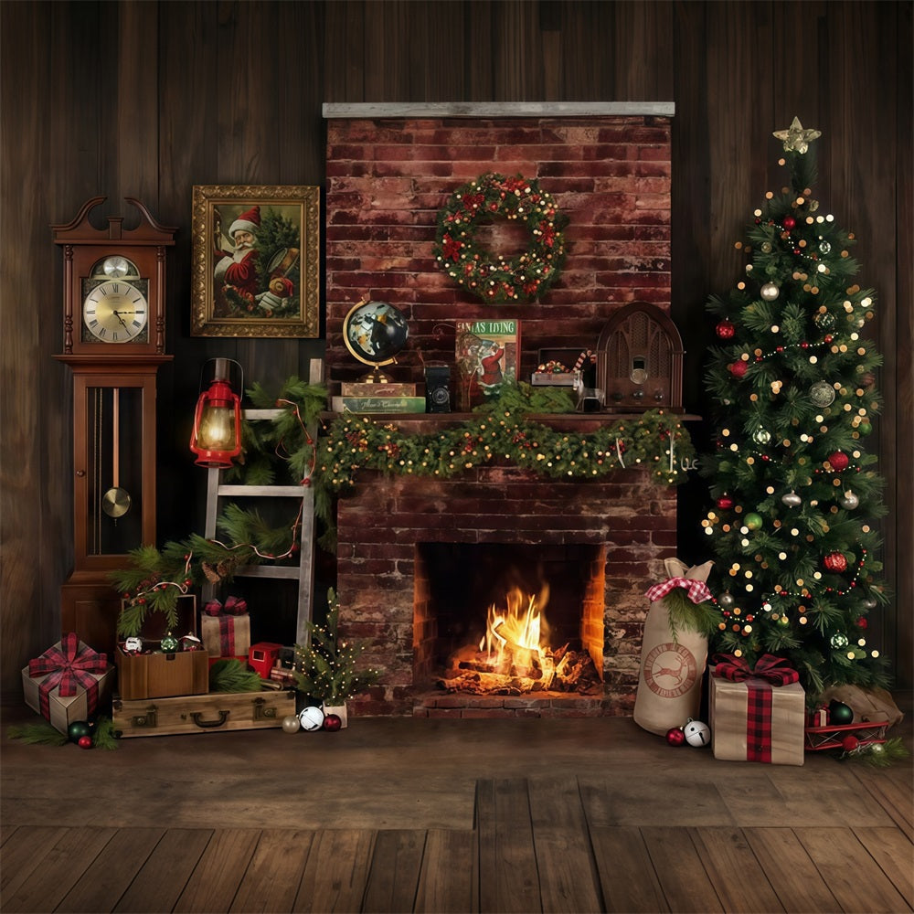 Weihnachts-Kamin-Fotohintergrund Rustikaler Kamin-Dekor Weihnachtsfoto-Fotohintergrund MRR9-129