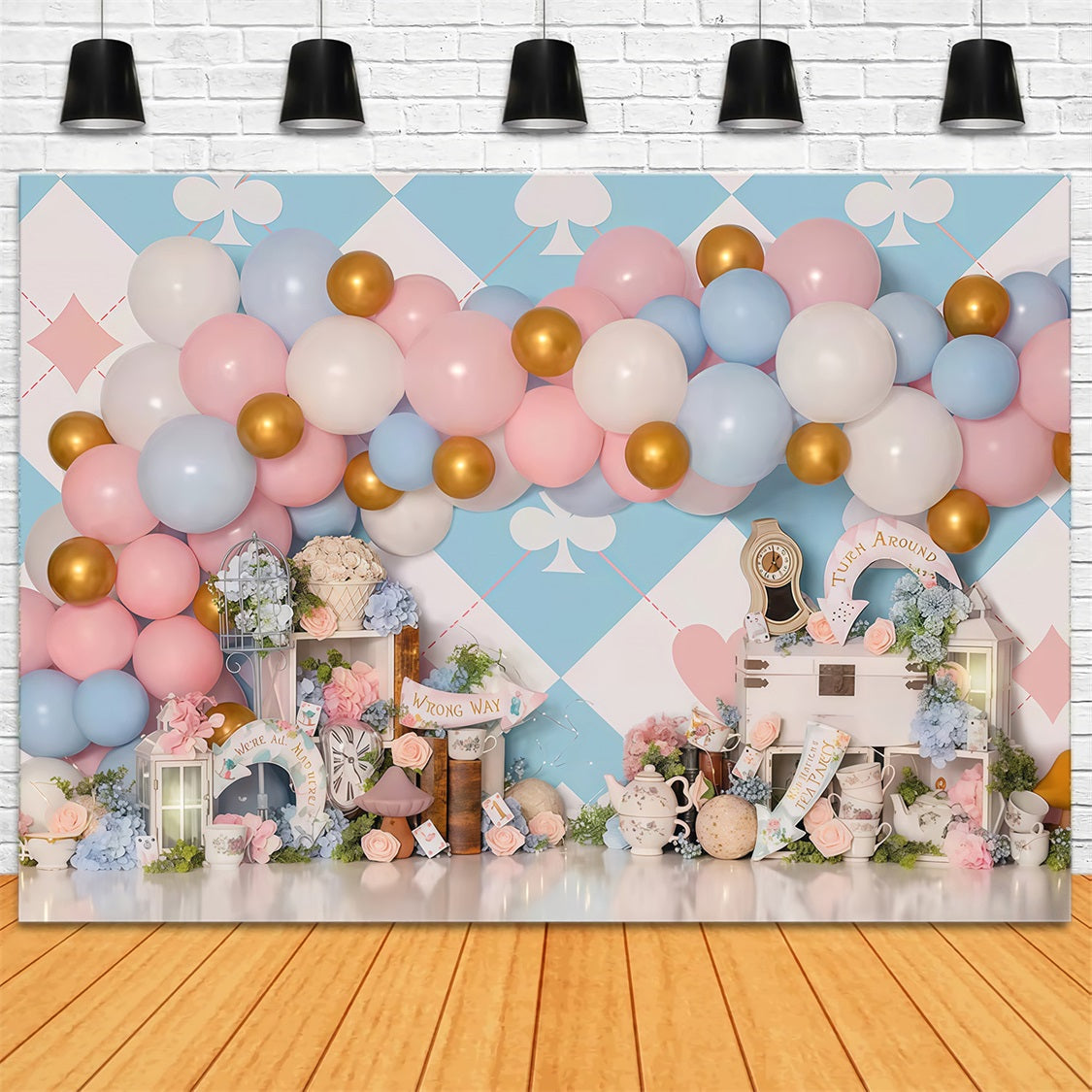 Neugeborenen-Fotohintergrund Pastellfarbenes Wunderland Ballons Kinder-Fotohintergrund MRR9-133