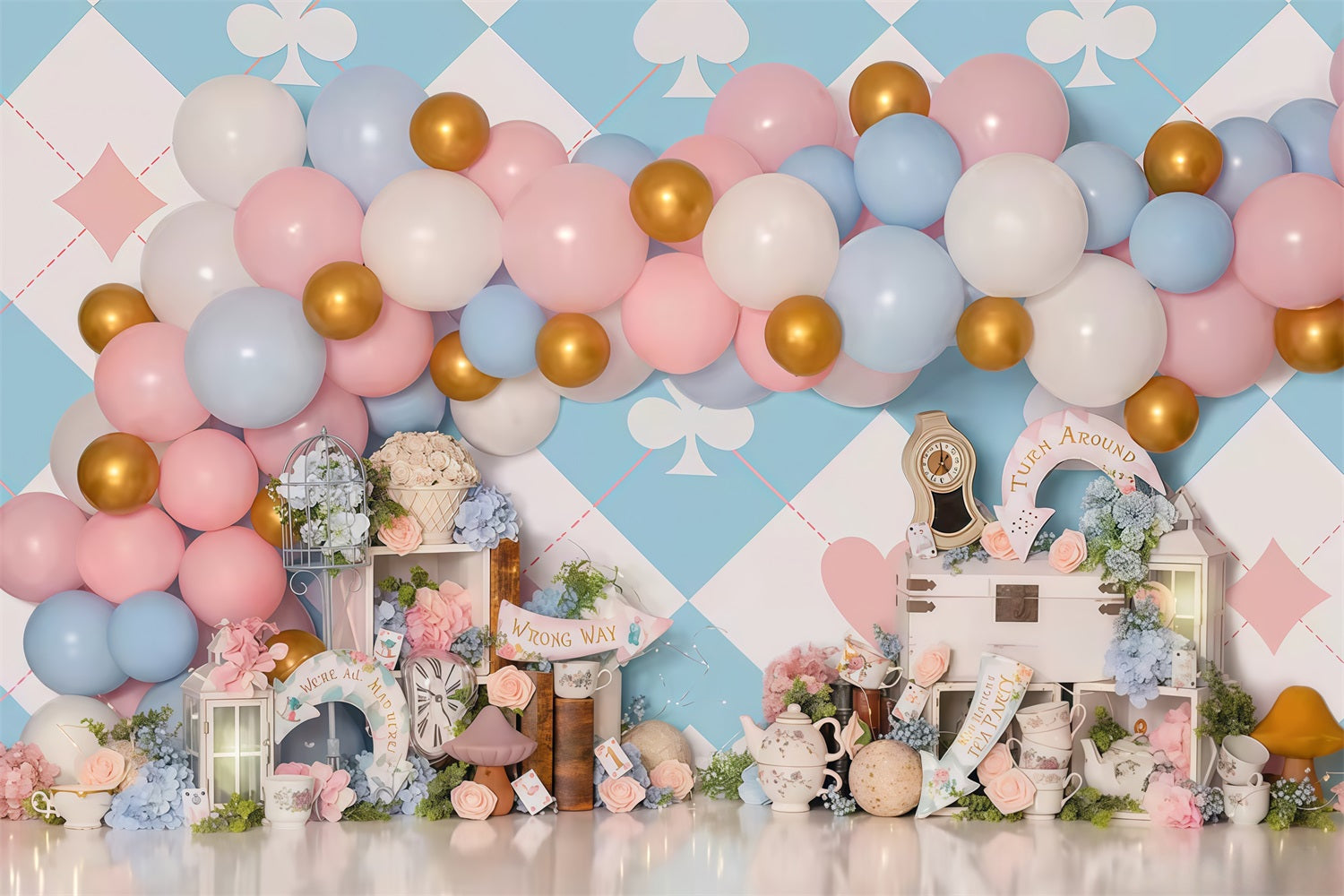 Neugeborenen-Fotohintergrund Pastellfarbenes Wunderland Ballons Kinder-Fotohintergrund MRR9-133