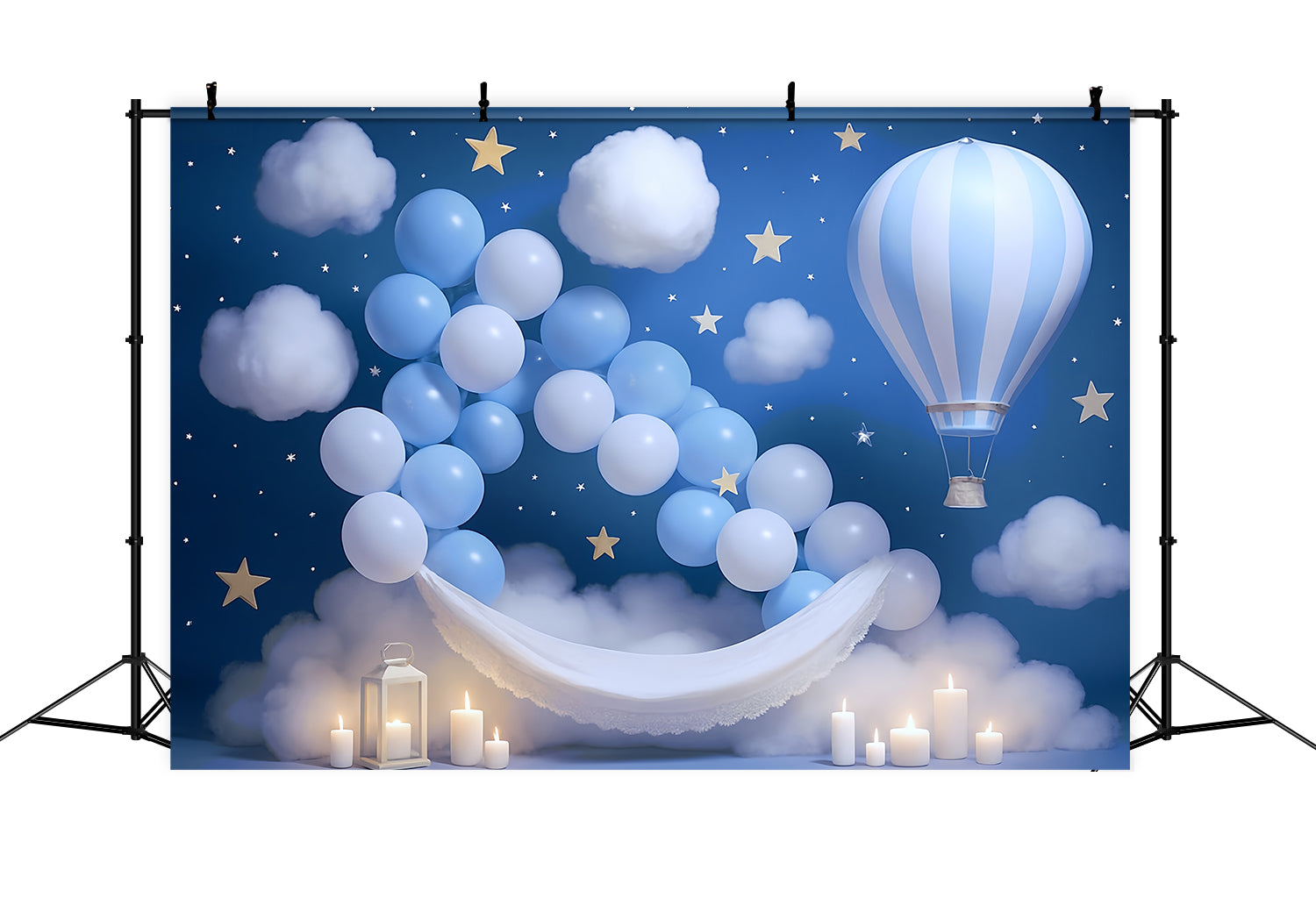 Sternenhintergrund Blauer Himmel Ballons Wolken Neugeborenen-Fotoshooting-Fotohintergrund MRR9-15