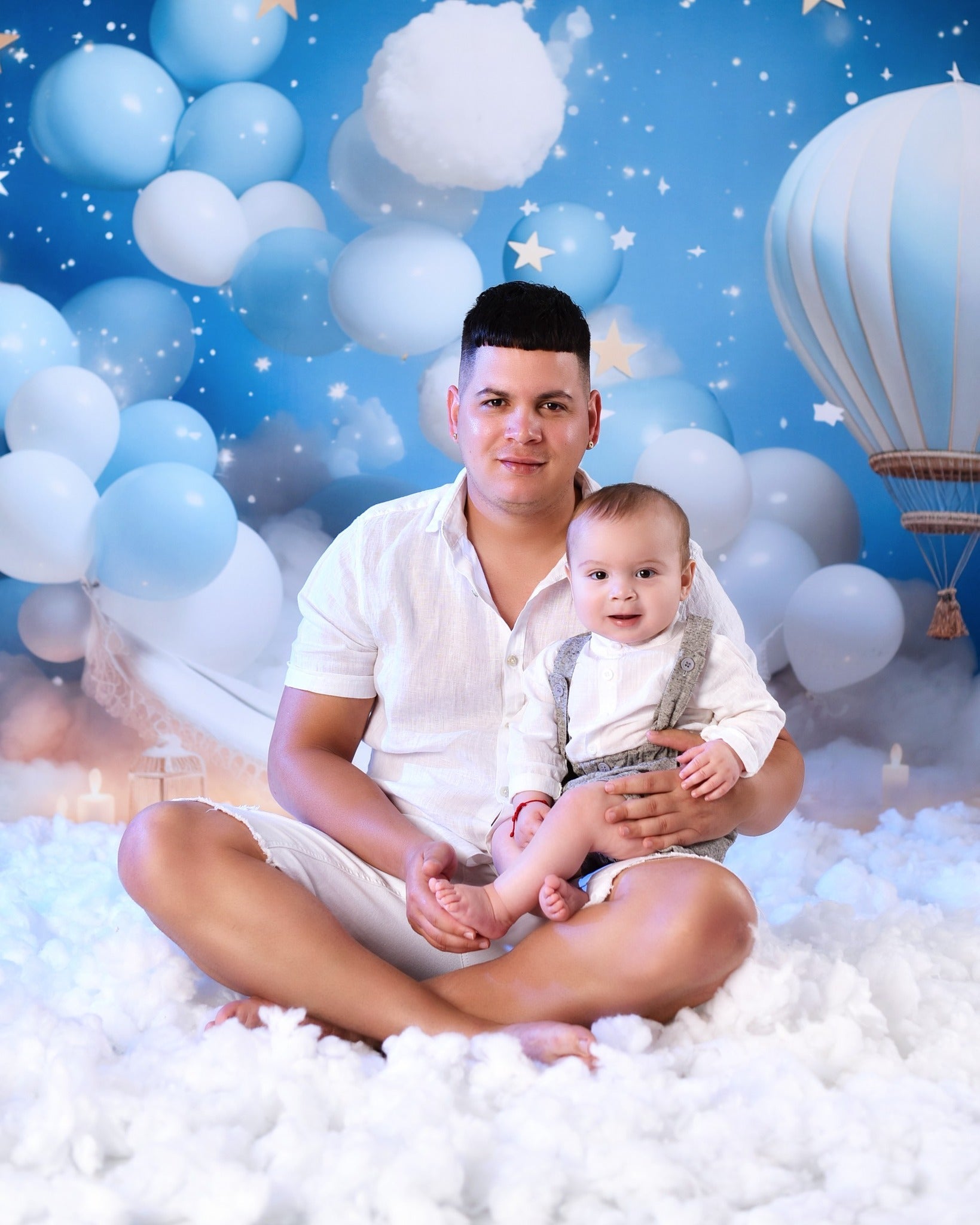 Sternenhintergrund Blauer Himmel Ballons Wolken Neugeborenen-Fotoshooting-Fotohintergrund MRR9-15