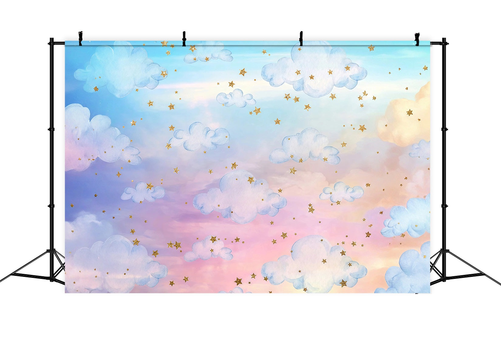 Wolken-Fotohintergrund Regenbogenwolken Goldene Sterne Bewölkter Himmel Fotohintergrund MRR9-28
