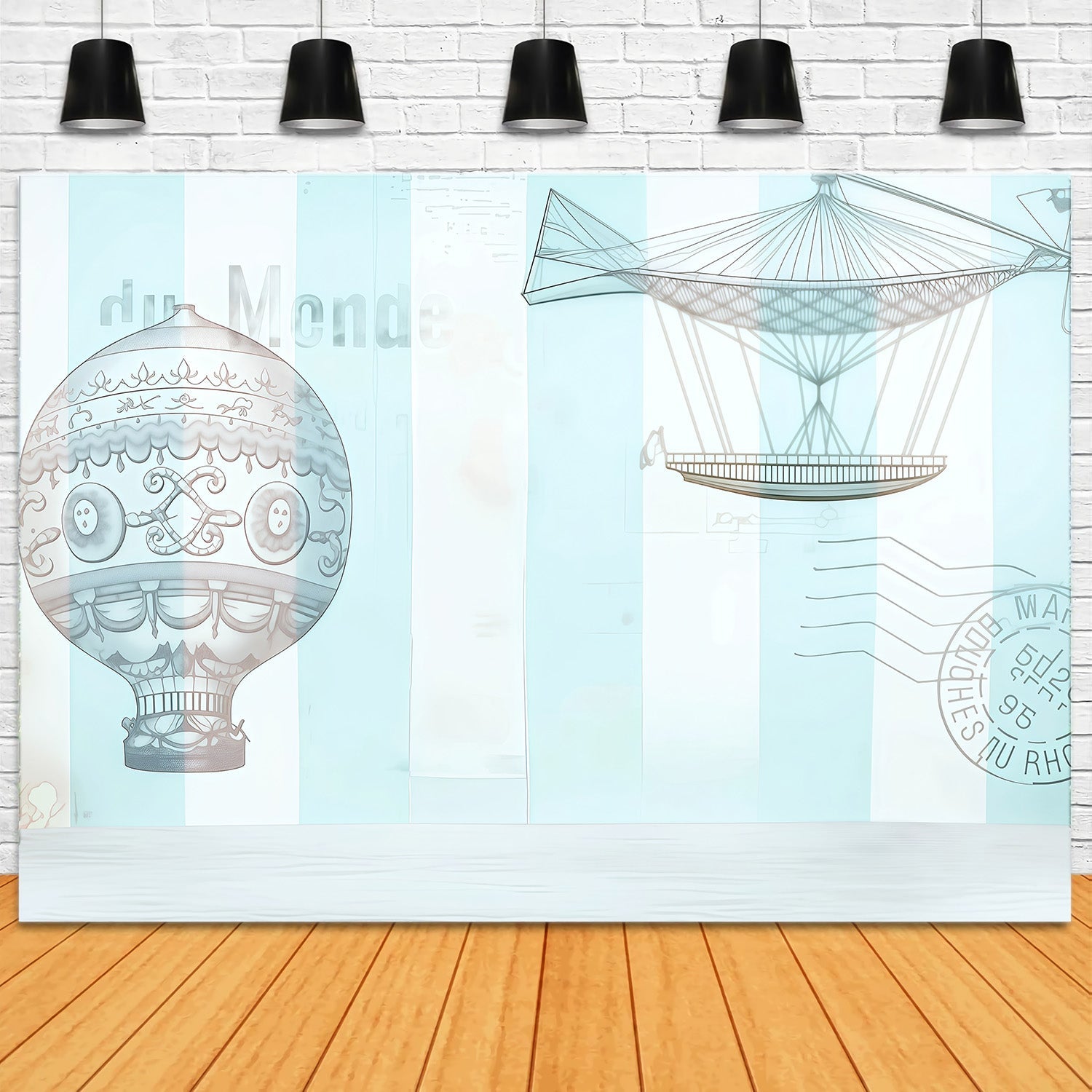 Neugeborenen-Fotohintergrund Vintage-Heißluftballon-Illustration Kinder-Fotohintergrund MRR9-37